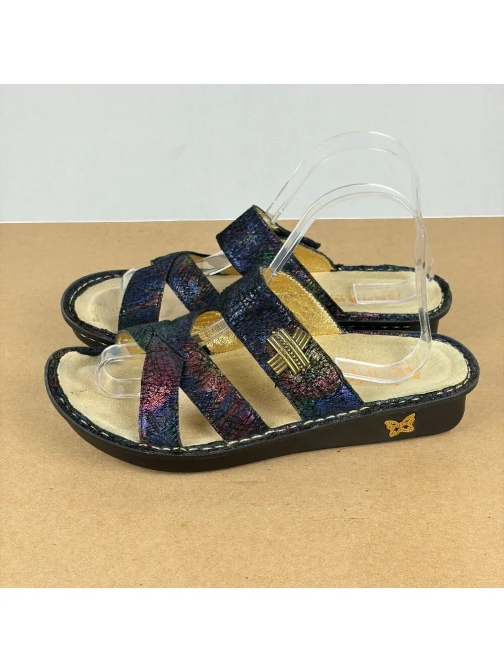 Alegria Victoriah Metallic Multicolor Sandals Womens 8/8.5 EU 38 Black Slip On